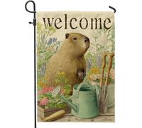 Capybara Drapeau de jardin de bienvenue, bannière double face pour décoration de pelouse extérieure 30,5 x 45,7 cm