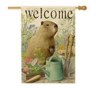 Capybara Drapeau de jardin de bienvenue pour printemps et été, bannière double face pour décoration de pelouse extérieure, 71 x 101 cm