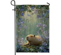 Capybara Drapeau de jardin de forêt printanière, bannière extérieure florale double face en toile de jute, décoration de pelouse 30,5 x 45,7 cm
