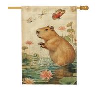 Capybara Drapeau de jardin en toile de jute double face pour décoration extérieure Motif animal mignon 71 x 101 cm