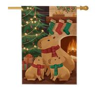 Capybara Drapeau de maison, bas de sapin de Noël festif vert double face en toile de jute pour porche, extérieur, pelouse, cour, patio, entrée 71,1 x 101,6 cm