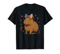 Capybara Drapeau patriotique américain 4 juillet avec nœud coquette T-Shirt