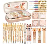 Capybara Ensemble de papeterie mignon Capybara, fournitures scolaires Kawaii, cadeaux d'anniversaire, comprend des stylos à bille, une gomme, des crayons mécaniques, un ruban correcteur, des stylos