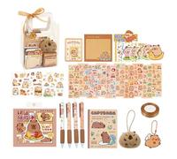 Capybara Ensemble de papeterie mignon - Pack de crayons fantaisie - Paquet de notes joyeuses | Capybara Pen Set avec notes collection de sacs d'autocollants avec sac à crayon pour tâche de