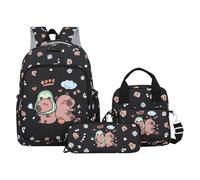 Capybara Ensemble sac à dos d'école, joli sac à dos de voyage léger avec sac à déjeuner et trousse à crayons, pour l'école, les voyages et une utilisation en extérieur, 38 x 28 x 13 cm, Noir , Refer