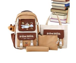 Capybara Ensemble sac à dos - Sac à dos mignon de grande capacité, sac d'école dessin animé, trousse à crayons, trousse de papeterie, sac à dos animal kawaii, sac à dos multi-poches, en nylon marron