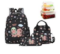 Capybara - Ensemble sac à livres pour fille - Sac à dos de voyage quotidien avec trousse à crayons et sac à déjeuner pour l'école et l'extérieur, Noir , Refer to description