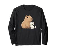 Capybara et Chat amitié Mignon Animal Amour Illustration Manche Longue
