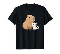 Capybara et Chat amitié Mignon Animal Amour Illustration T-Shirt