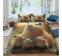 Capybara family Parure de Lit Microfibre Hypoallergique 3 pièces 3D Imprimée Résistante Nature wildlife scène Ensemble De Literie avec 2 Taies d'oreiller Léger for couple amoureux Double（200x200cm）