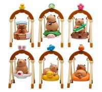 Capybara Figures - 6x balançoires à bascule figurines miniatures | Small Capybaras pour tableau de bord | Miniatures de poupées | Mignon ornements de bureau pour animaux de table de bibliothèque de t