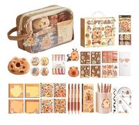 Capybara Fournitures scolaires Adorable trousse à crayons Capybara avec stylos, cahiers, règles, autocollants, plus de surprises, cadeaux d'anniversaire et de Noël pratiques pour enfants étudiants