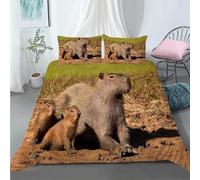 Capybara Housse de Couette 160x200 Parures de Lit 1 Personne Imprimé 3D Microfibre Douce Faune Sauvage Housses Couette avec 2 Taies d'oreiller et Fermeture Éclair h.4155