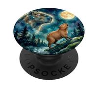 Capybara Howling at The Moon Night Sky Animal Art PopSockets PopGrip Adhésif