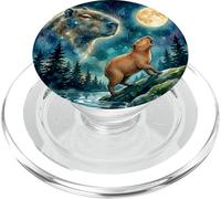 Capybara Howling at The Moon Night Sky Animal Art PopSockets PopGrip pour MagSafe