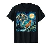 Capybara Howling at The Moon Night Sky Animal Art T-Shirt