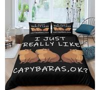 Capybara humor Linge de Lit 3 Pièces résistante 3D Imprimée Respirante Cartoon animal design Ensemble De Literie avec 2 x Taies d'oreiller Super Douce for Chambre Enfants Super king（260x220cm）