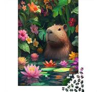 Capybara Jardin Fleurs 1000 Pièces Carton Épais Art Capybara Fleurs Puzzle pour Familles Résistant Rayures Calme Cadeau Anniversaire Écologique 38x26cm/1000pcs