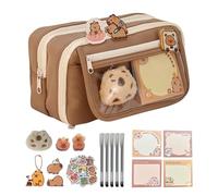 Capybara - Jolie trousse Capybara avec plusieurs compartiments, large pochette à stylos ouverte en toile avec de jolies épingles pour papeterie, comme sur l'image, Refer to description, Unisexe