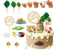 Capybara - Lot de 19 mini décorations de gâteau Capybara avec animaux en résine, décorations de fête pour gâteaux d'anniversaire