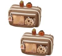 Capybara - Lot de 2 trousses à crayons transparentes esthétiques de grande capacité avec jolie peluche Capybara et épingles, jolie trousse à crayons avec fermeture éclair, pochette de maquillage