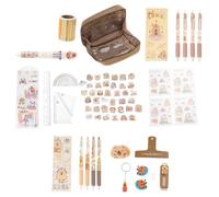 Capybara Lot de 21 articles de papeterie pour étudiants avec grande trousse à crayons, notes adhésives, règle, gomme, stylo, trombone, porte-clés, autocollant, accessoires scolaires