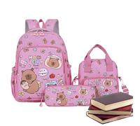 Capybara - Lot de 3 sacs à dos mignons avec imprimé Capybara de dessin animé | Sac à dos pour ordinateur portable de grande capacité avec sac à déjeuner et trousse à crayons, cadeau léger pour l'école