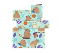 Capybara Lot de 4 feuilles de papier cadeau pour la rentrée scolaire Motif pomme, livre de lecture, calculatrice, 70 x 50 cm