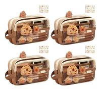 Capybara - Lot de 4 trousses à crayons transparentes mignonnes et esthétiques, grande capacité, avec autocollants, en peluche et épingles, avec fermeture éclair pour stylos, cosmétiques, 4 pièces,