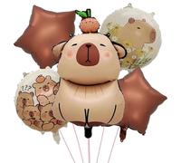Capybara Lot de 5 ballons en aluminium pour décoration de fête d'anniversaire d'enfant Motif dessin animé