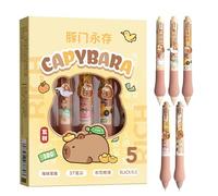 Capybara Lot de 5 stylos à encre rétractables Capybara Stationery Set de papeterie Capybara Cartoon Anime Stationery Pen Beau stylo Capybara avec poignée en caoutchouc souple pour femme