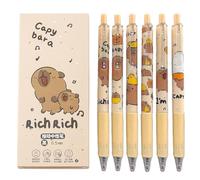 Capybara Lot de 6 stylos à encre gel à pointe fine rétractable, matériaux robustes, design esthétique, léger, portable, lisse pour étudiants, 14 cm