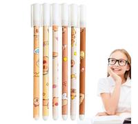 Capybara Lot de 6 stylos à encre gel effaçable avec gomme, résistant à la décoloration, prise en main confortable pour les esquisses d'art, les devoirs scolaires