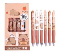 Capybara Lot de 6 stylos à encre gel rétractables à encre bleue de 0,5 mm, stylos à encre gel de dessin animé, stylos à bille à pointe fine de 0,5 mm pour école