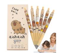 Capybara Lot de 6 stylos rétractables à pointe fine de 0,5 mm, prise en main douce, animal esthétique, encre noire, papeterie fantaisie mignonne pour filles et garçons, esthétiques et amusants pour