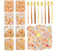 Capybara Lot de 8 stylos à bille + 8 mini bloc-notes à spirale + 50 feuilles d'autocollants Capybara Thème Capybara Cadeau d'anniversaire