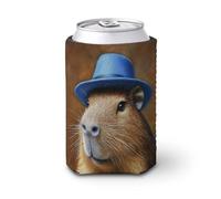 Capybara Manchon isotherme pour canette de bière portant un chapeau bleu pour fête, plage, événement, maison