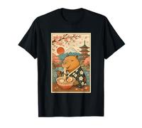 Capybara Mangeant des Ramen en Kimono Mont Fuji Cherry Blossom T-Shirt