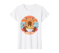 Capybara Mignon Mange des Nouilles Ramen Capybara Ramen T-Shirt Graphique avec Valeur, Femme, Blanc, L