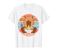 Capybara Mignon Mange des Nouilles Ramen Capybara Ramen T-Shirt Graphique avec Valeur, Homme, Blanc, M