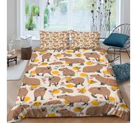 Capybara motif Linge de Lit 3 pièces 3D Effet Microfibre résistante Cartoon animal design Ensemble De Literie avec Taie d'oreiller Entretien Facile for Chambre de adolescents Single（140x200cm）