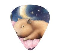 Capybara On The Moon Lot de 12 médiators avec boîte de rangement, 3 épaisseurs 0,46/0,71/0,96 mm, médiators en ABS pour guitare, ukulélé, basse