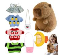 Capybara Peluche Capybara avec vêtements - Adorable Capybara d'hiver avec Chapeau - Adorable Doudou à Habiller - Peluche Capybara de Dessin animé avec Tenues pour