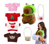 Capybara Peluche Capybara avec vêtements, peluche Capybara avec vêtements, peluche Capybara qui s'embrasse, mignonne de dessin animé Capybara avec sac pull, chapeau pour décoration de la maison