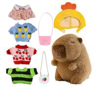 Capybara Peluche capybara garnie, peluche capybara, jouet animal mignon d'hiver avec 4 vêtements et accessoires, peluche Capybara douce et charmante Dress Up Capybara de 25 cm