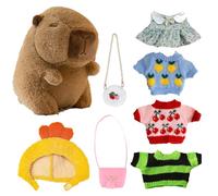 Capybara Peluche Capybara Mignonne avec Chapeau - Jouet d'hiver - Adorable Doudou à Habiller - Peluche de Dessin animé Capybara avec Tenues pour