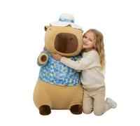Capybara Peluche XXL 100 cm - Capibara Doudou Grand Peluche Douce 3 en 1 Coussin & Décoration - Peluche géante Cabybara pour enfants & adultes - Idée cadeau à câliner (Capybara en Vacances)