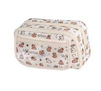 Capybara Pencil Case, Large Capacity Stationery Organizer, Flexible Utility Tool Pouch with Zipper, Cute Animal Design in Beige, School, College, Travel Use 8.27x4.13x5.12 inches