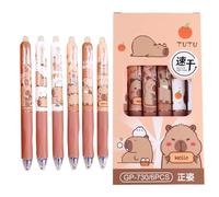 Capybara Pens - Retractable Cartoon Capybara Animal Pens for Kids 6x, 0.5mm Fine Point Black Ink, School Party Favor Stationery Supplies Class Reward Prizes Gel Roller for Writing 5.7 Inches