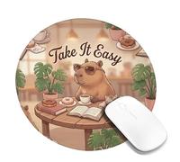 Capybara Petit tapis de souris confortable et décontracté en forme de beignet café sans marron rond en caoutchouc antidérapant pour la maison, le bureau, les ordinateurs portables, les joueurs, cadeau